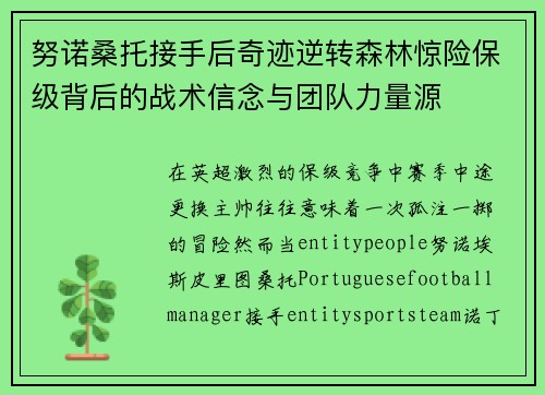 努诺桑托接手后奇迹逆转森林惊险保级背后的战术信念与团队力量源 努诺桑托接手后奇迹逆转森林惊险保级背后的战术信念与团队力量源